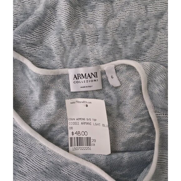 Armani Collezioni Deanna Spa Light Blue/Teal Short Sleeve Top Sz 6 Made In Italy - Picture 3 of 4